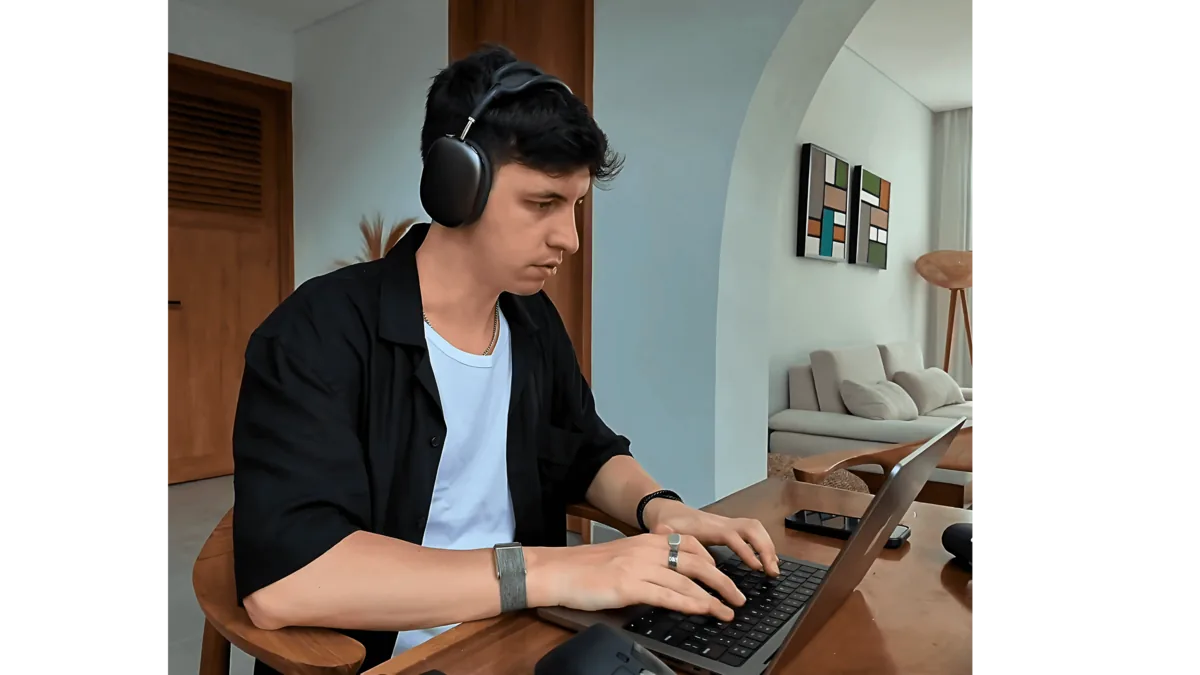 Lorenzo working at his desk