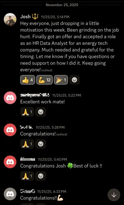 Student message sharing a job offer